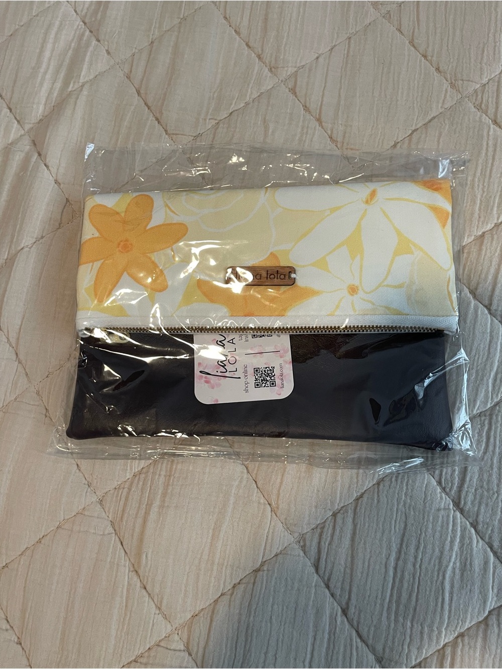 Foldover Floral Clutch Bag - Yellow & Black